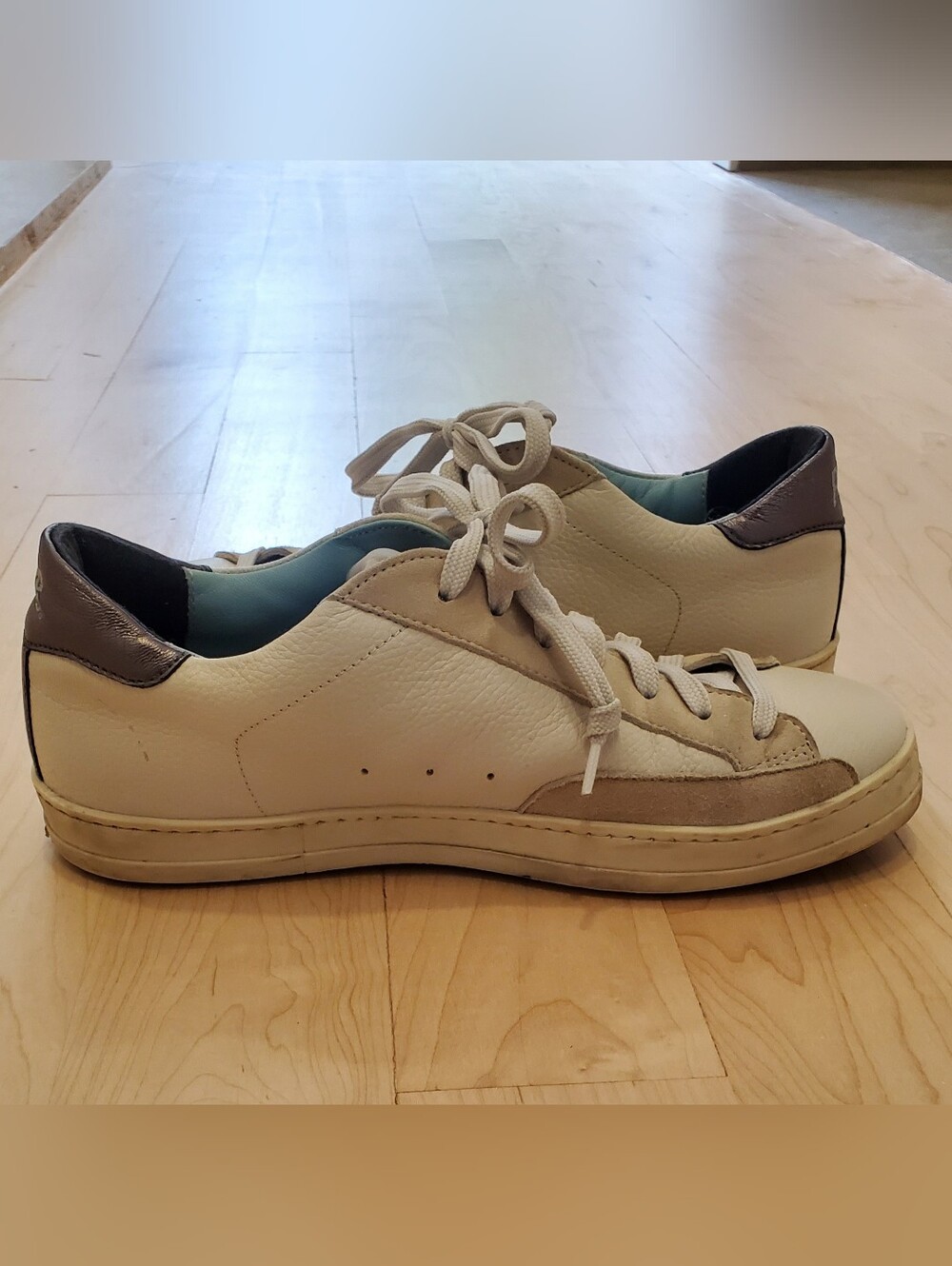 P448 White and Light Blue Low-Top Lace-Up Sneakers - Picture 5 of 5